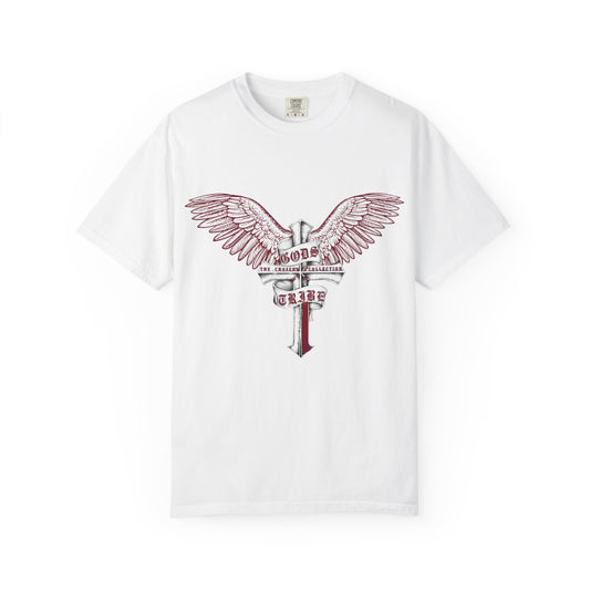 Stylish Garment-Dyed T-Shirt with Wings & Cross Design, Casual Tee for Men & Women, Great for Gifts, Music Events, Festivals, Everyday Wear