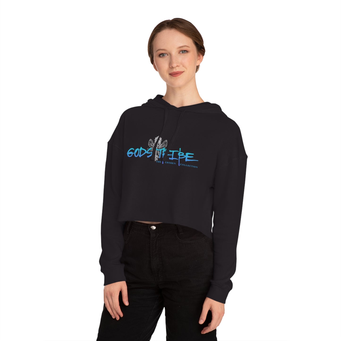 Stylish Women's Cropped Hooded Sweatshirt - 'God's Tribe' Graphic, Casual Chic, Perfect for Everyday Wear, Gifts, and Celebrations