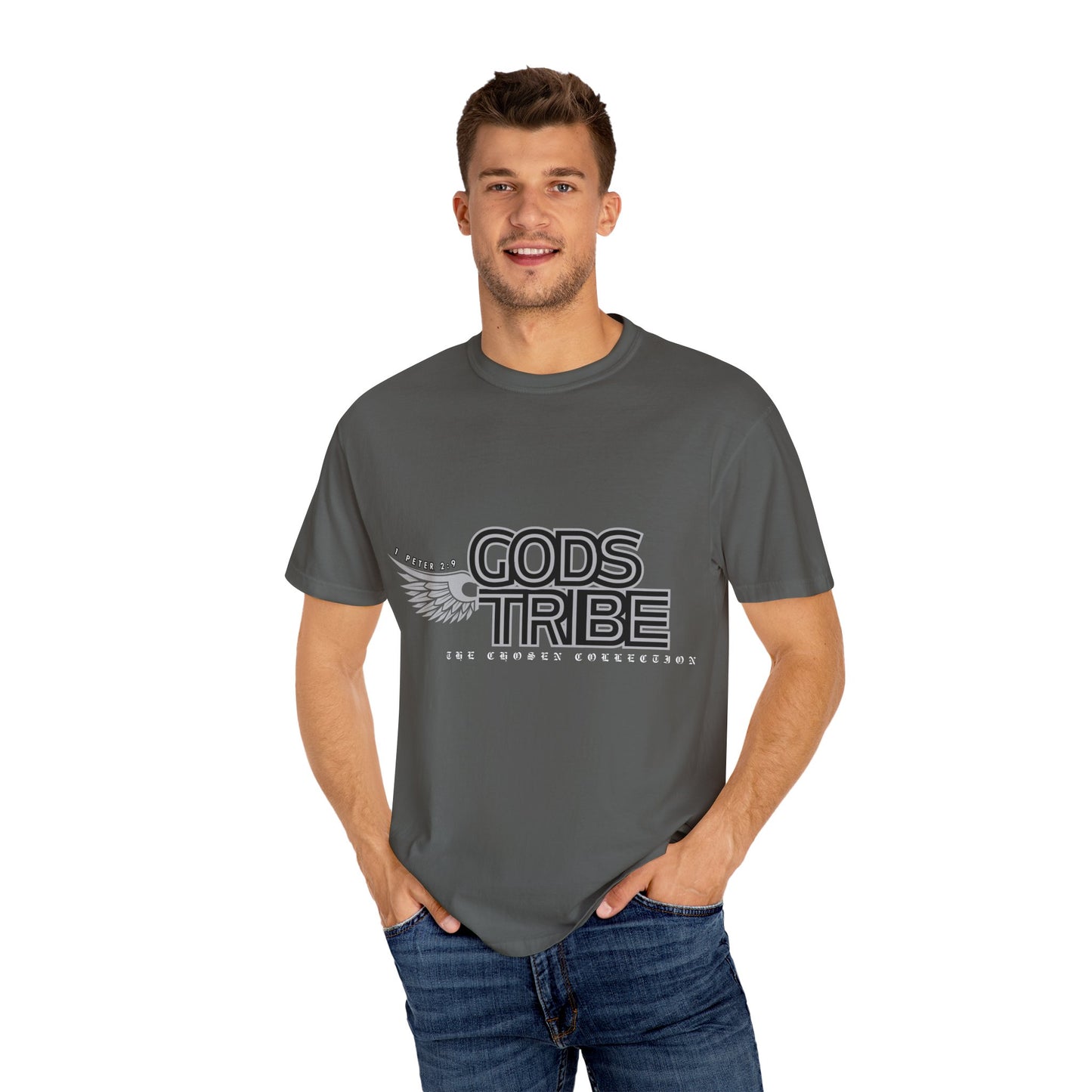 God's Tribe Unisex Wings Gray Garment-Dyed T-Shirt | Spiritual & Inspirational Wear