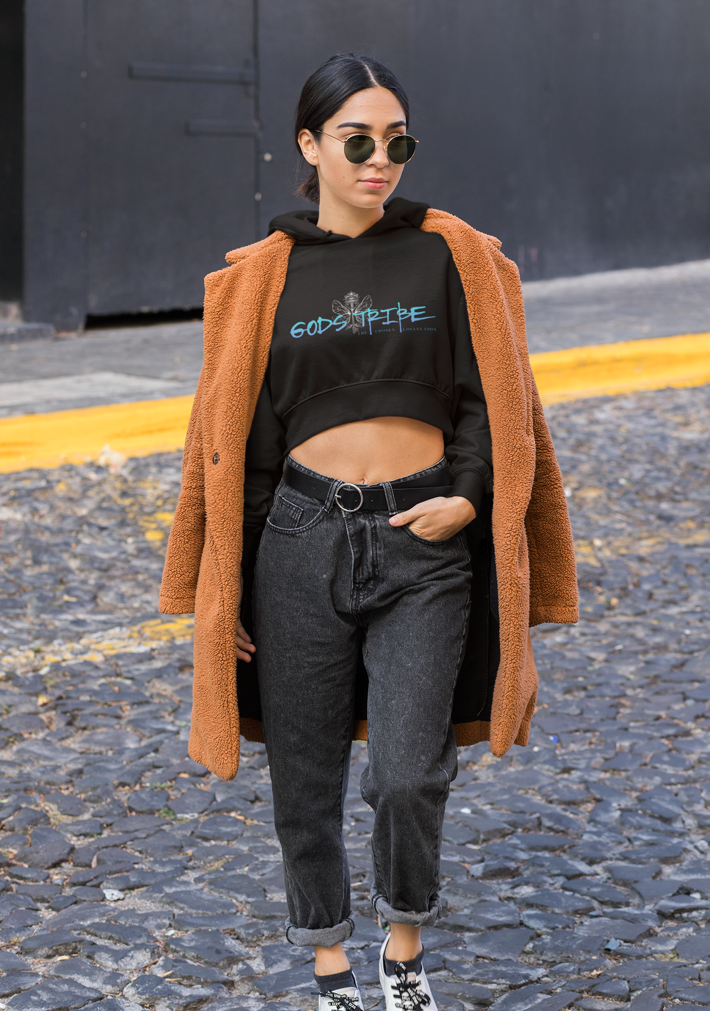 Stylish Women's Cropped Hooded Sweatshirt - 'God's Tribe' Graphic, Casual Chic, Perfect for Everyday Wear, Gifts, and Celebrations