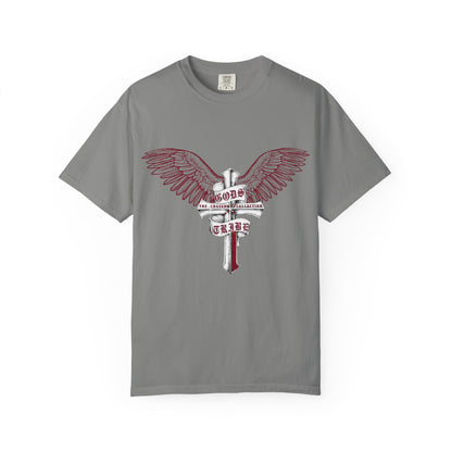 Stylish Garment-Dyed T-Shirt with Wings & Cross Design, Casual Tee for Men & Women, Great for Gifts, Music Events, Festivals, Everyday Wear