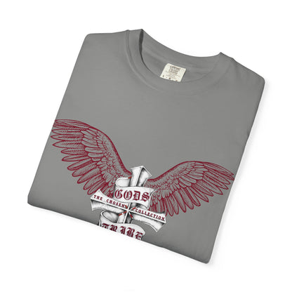 Stylish Garment-Dyed T-Shirt with Wings & Cross Design, Casual Tee for Men & Women, Great for Gifts, Music Events, Festivals, Everyday Wear