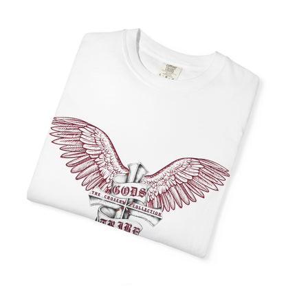 Stylish Garment-Dyed T-Shirt with Wings & Cross Design, Casual Tee for Men & Women, Great for Gifts, Music Events, Festivals, Everyday Wear